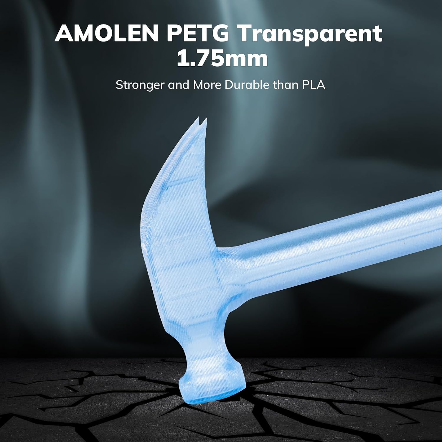 AMOLEN Rapid PETG Transparent 3D Printer Filament 1.75mm +/-0.02mm,500mm/s High Speed Strong Toughness Multicolor Bundle Sky Blue/Green/Transparent/Pink 250gx4