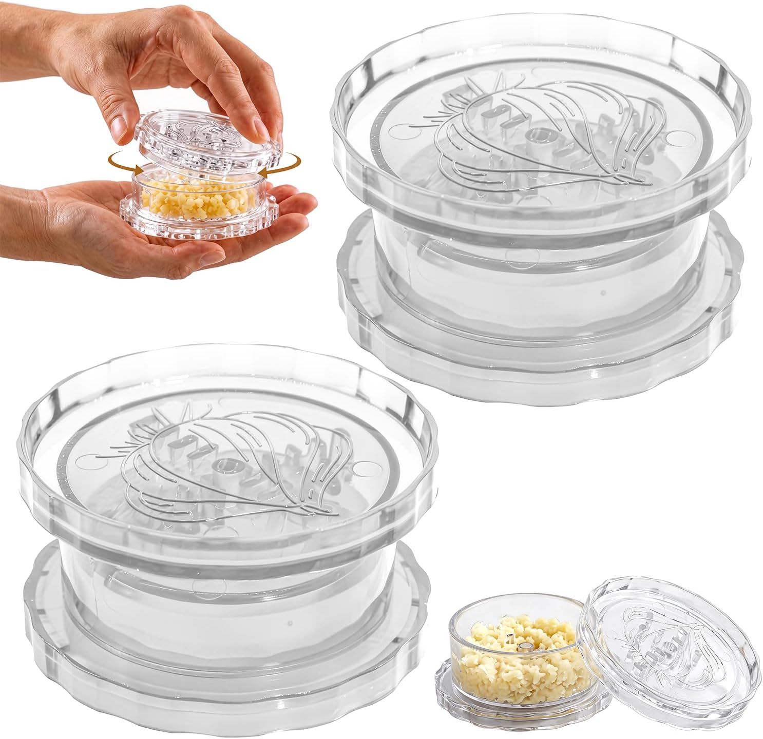 Garlic Mincer, 2 Pack Manual Garlic Twister and Crusher for Garlic, Ginger, Herbs, Easy-Clean (Clear-2pcs)