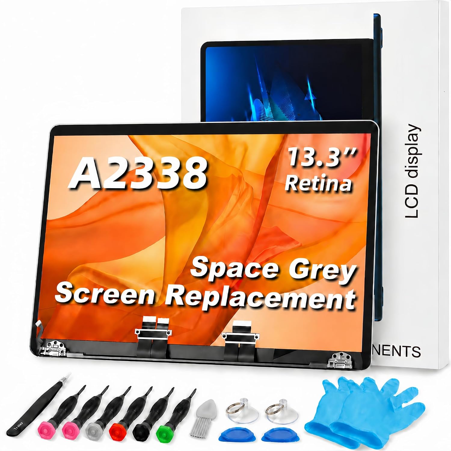A2338 Screen Replacement for 13.3 inches MacBook Pro M1 2020 2022 Year 2560x1600 Replacement LCD Full Assembly for EMC 3578 Space Gray