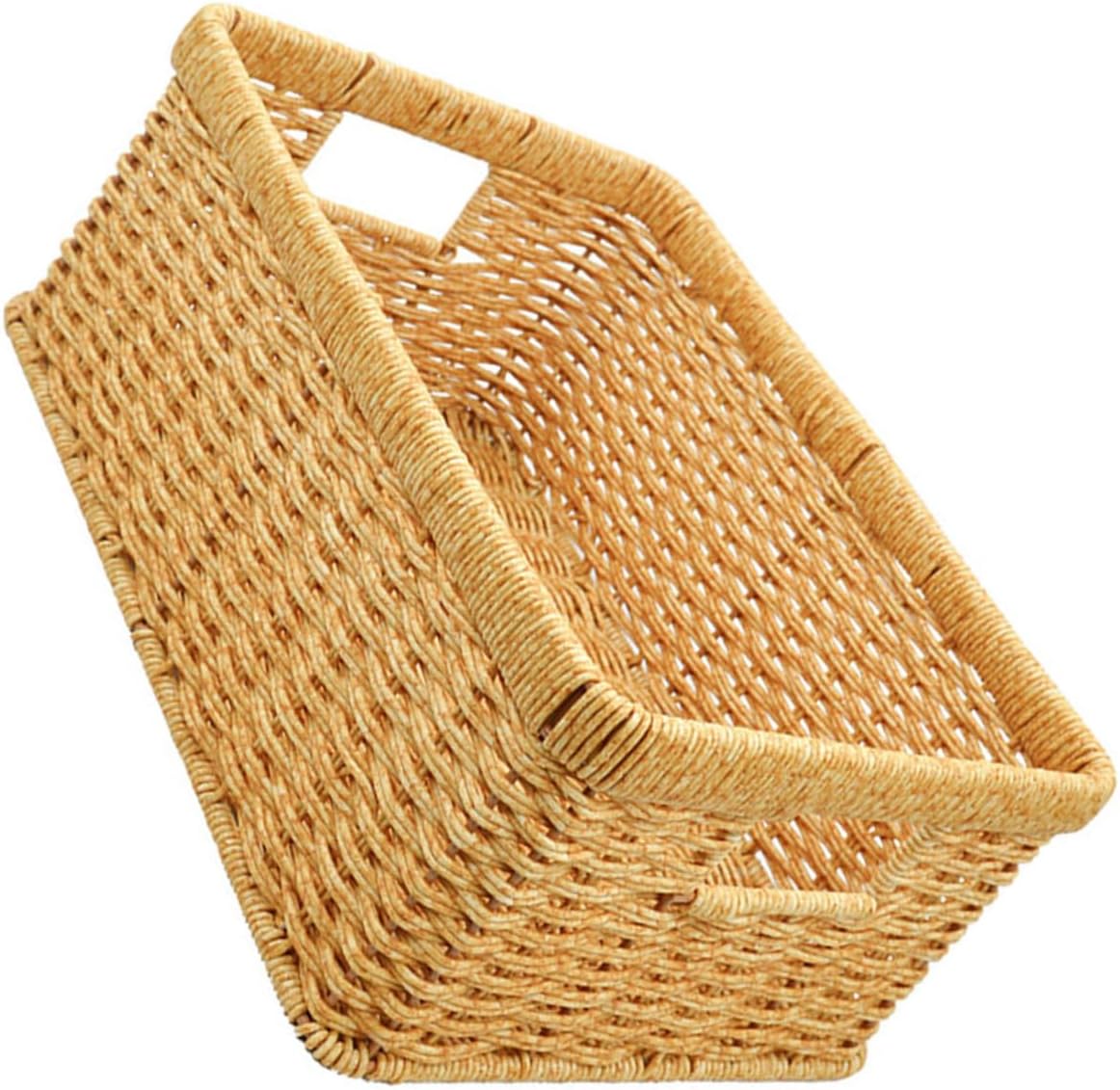 KOMBIUDA Hollow Handle Woven Storage Basket for Sundries Imitation Rattan Design Material for Desktop Snack and Cosmetic Organization
