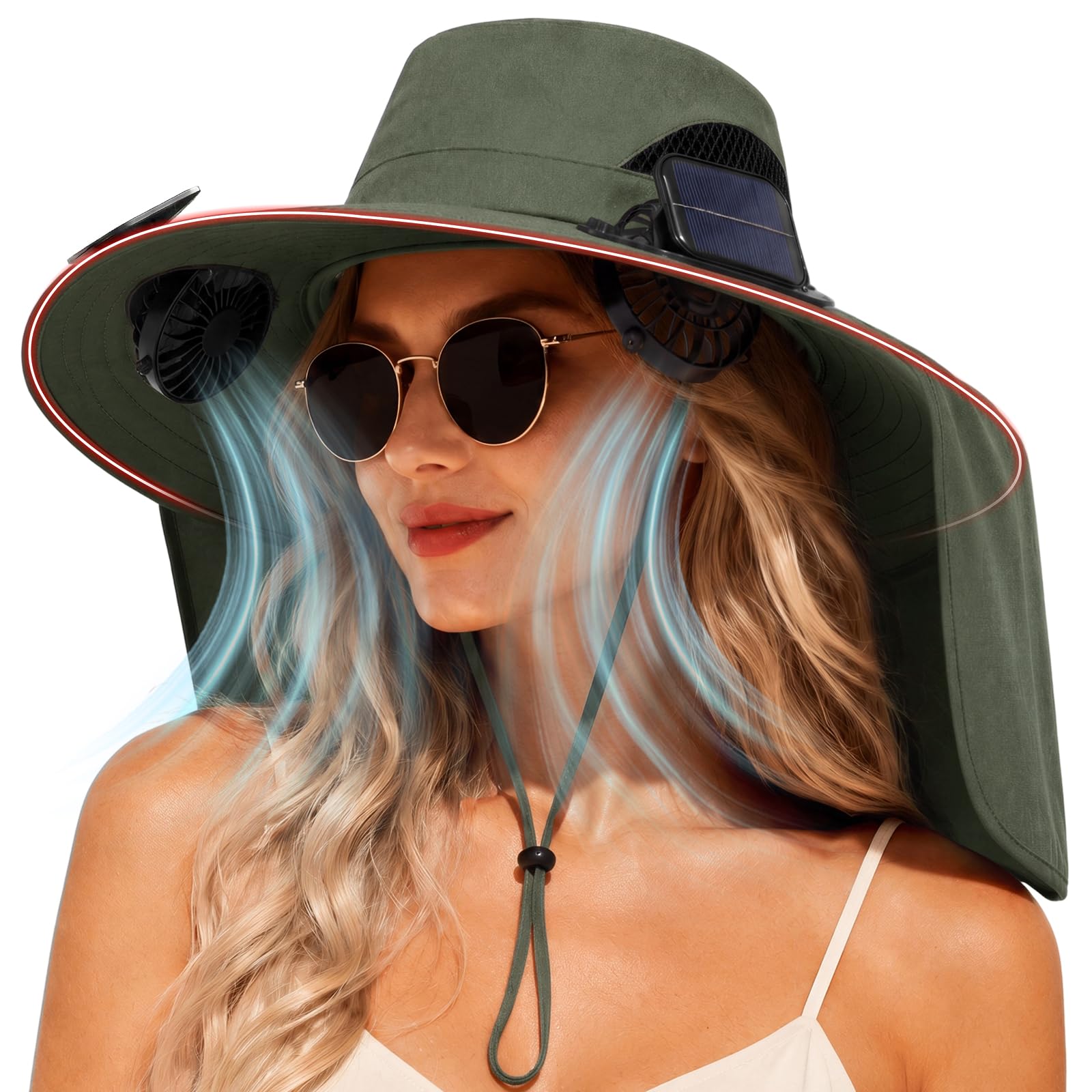 Solar Panel Powered Fan Built in Wide Brim Outdoor Fishing Sun Hat Men Him Boyfriend Bf Husband Uncle Awesome Grandpa Grandfather Who Have Cool Everything 1 Year First Anniversary Happy Birthday Gift