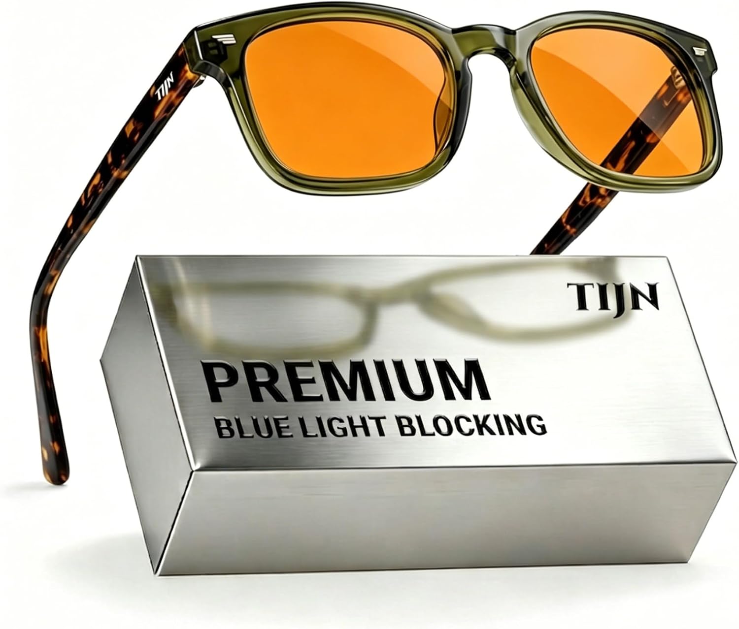 TIJN Premium Blue Light Blocking Glasses for Women Men Computer Gaming Use | Square TR90 Frame Nerd Eyeglasses Anti Blue Ray with Red, Orange, Clear Lens for Computer, Phone, TV and Evening Screen Use