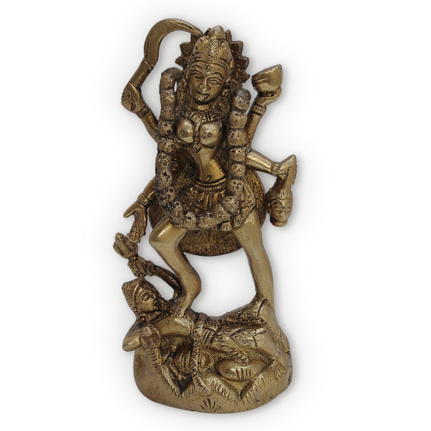 DevyomCraft Brass Kali Standing Statue on Shiv, Brass Kali Idol