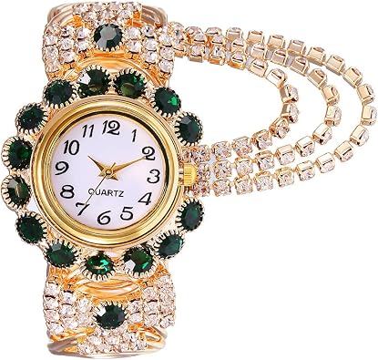 Ladies Diamond-Studded Watched Quartz Wristwatch Fashion Open Alloy Bracelet Watch