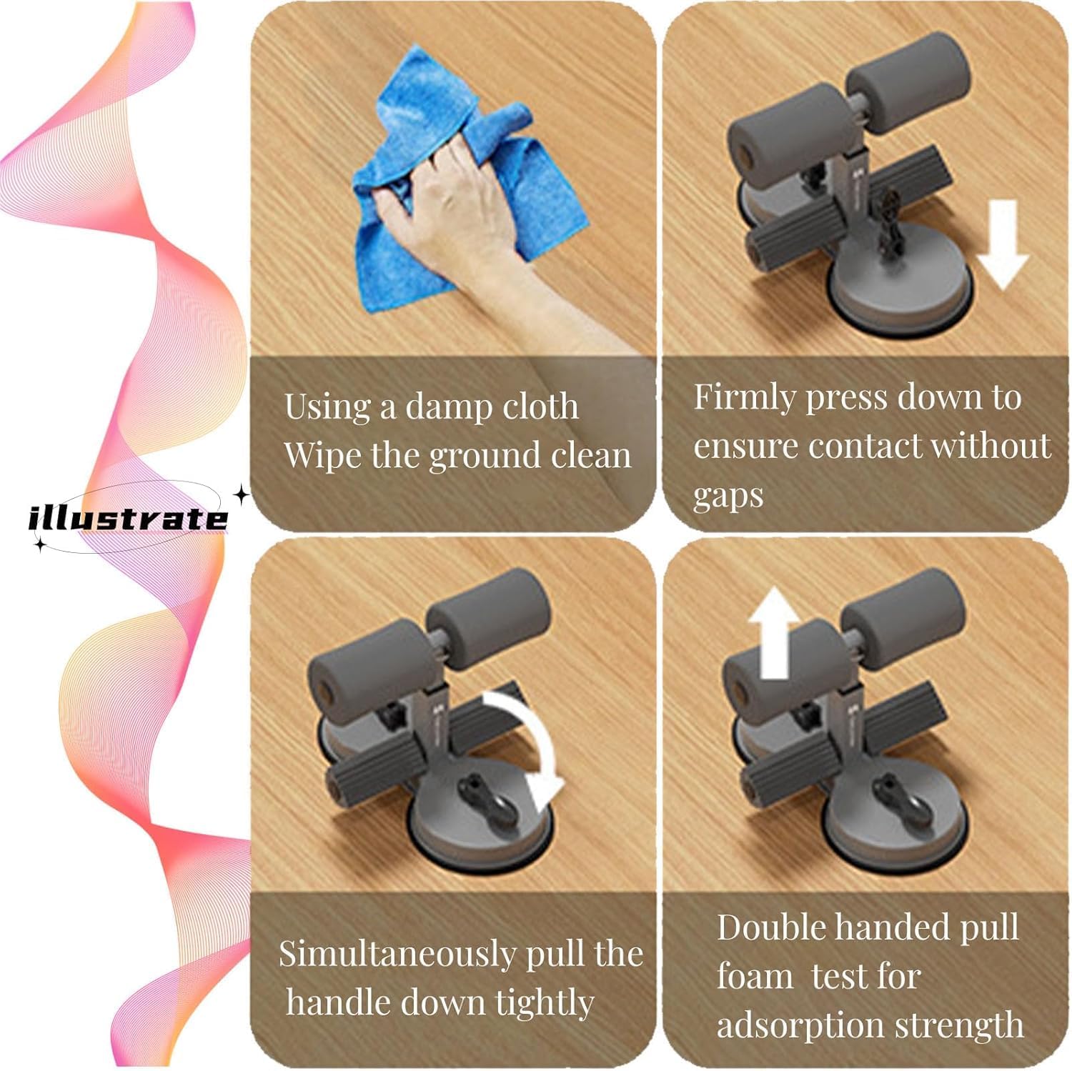 abs master sit up bar,sit ups foot holder with Elastic 2 Suction Cups and Pull Rope Portable Sit Up Assistant Device for Home Workout