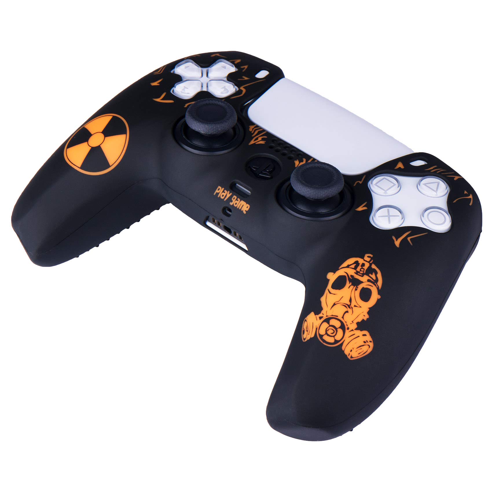 Yorha Tachonado Talla Láser Silicona Caso Piel Fundas Protectores Cubierta para PS5 Mando x 1 (Radiación Naranja) con Pro los puños Pulgar Thumb Gripsx 8