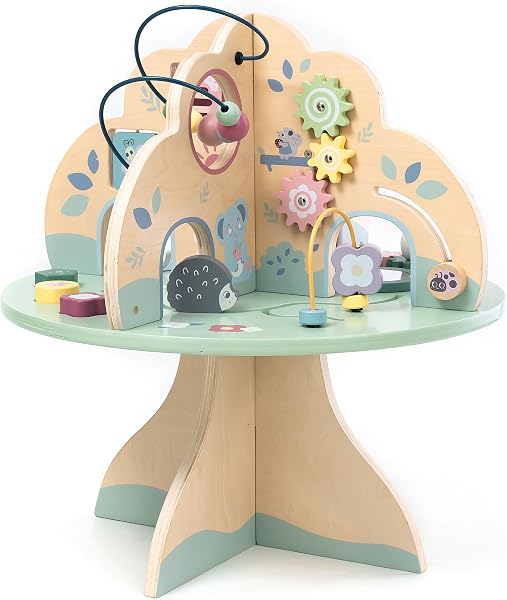 mamabrum Table d'apprentissage en Bois, Arbre Multifonctionnel avec Boucle de Moteur, Trieur Formes, Abaque, Horloge - Jouet Éducatif 12m+ pour Développement Sensoriel - 2