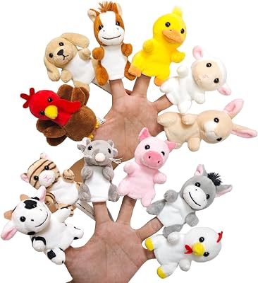 12Pcs Finger Puppet Set, Realistic Plush Animal Finger Puppets Role-Playing Story Finger Puppet Farm Animal Theme Soft Plush Toy for Kids