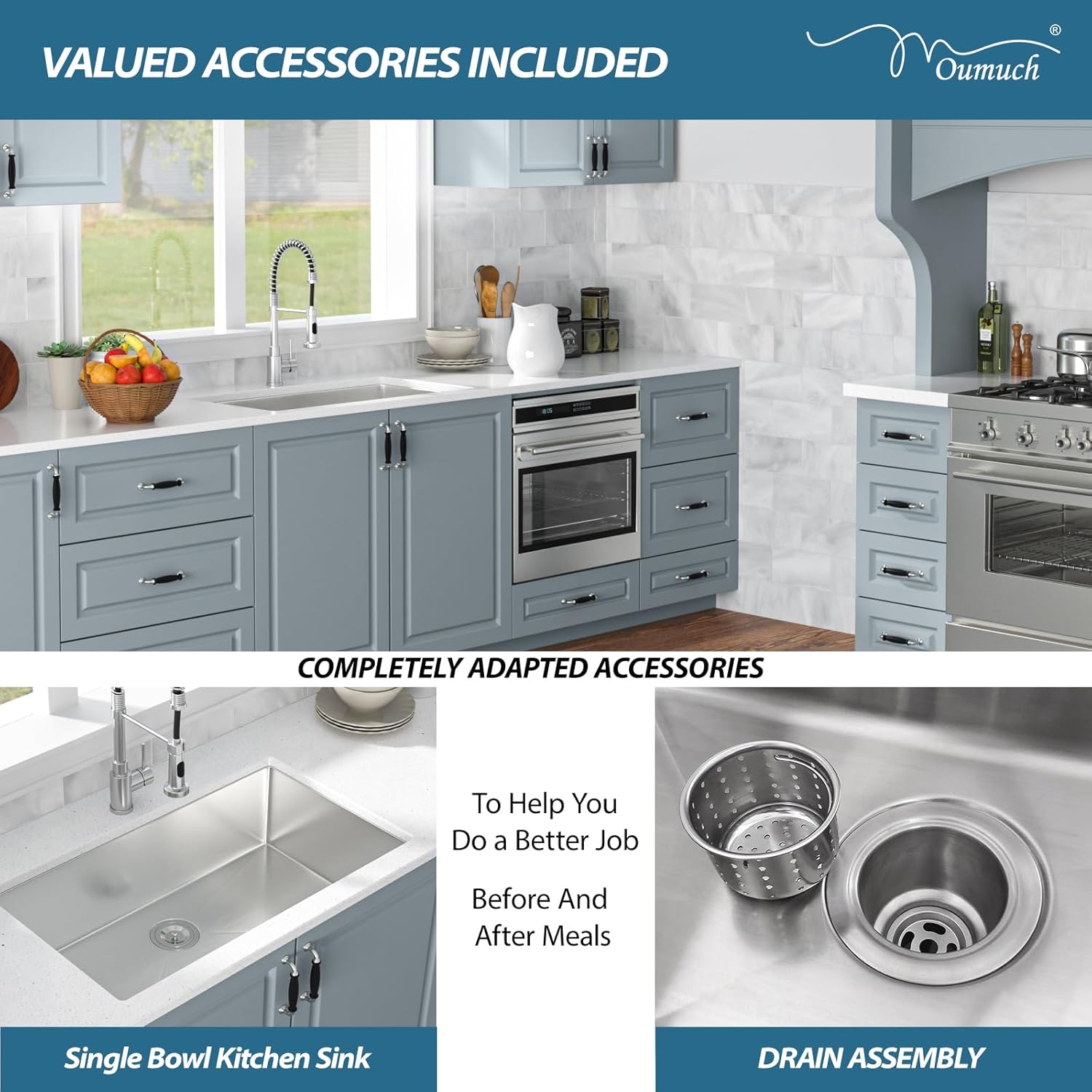 Undermount Kitchen Sink - 33 inch Undermount Kitchen Sink 16 Gauge Stainless Steel Sinks with Round Corner Handmade Single Bowl Under Counter Basin for Kitchens, 33"x19"x9"
