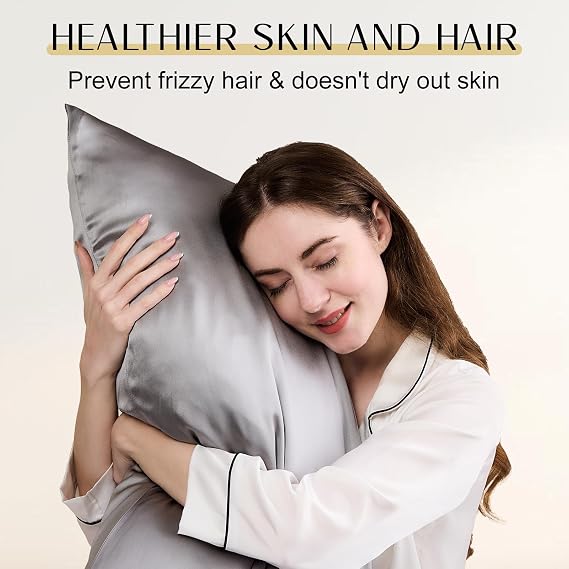 ZIMASILK Upgraded 100% 6A Grade Pure Mulberry Silk Pillowcase for Hair and Skin Silk Pillow Cases with Reinforced Hidden Zipper, More Soft & Durable, Gift Box (Standard 20x26 Grey)
