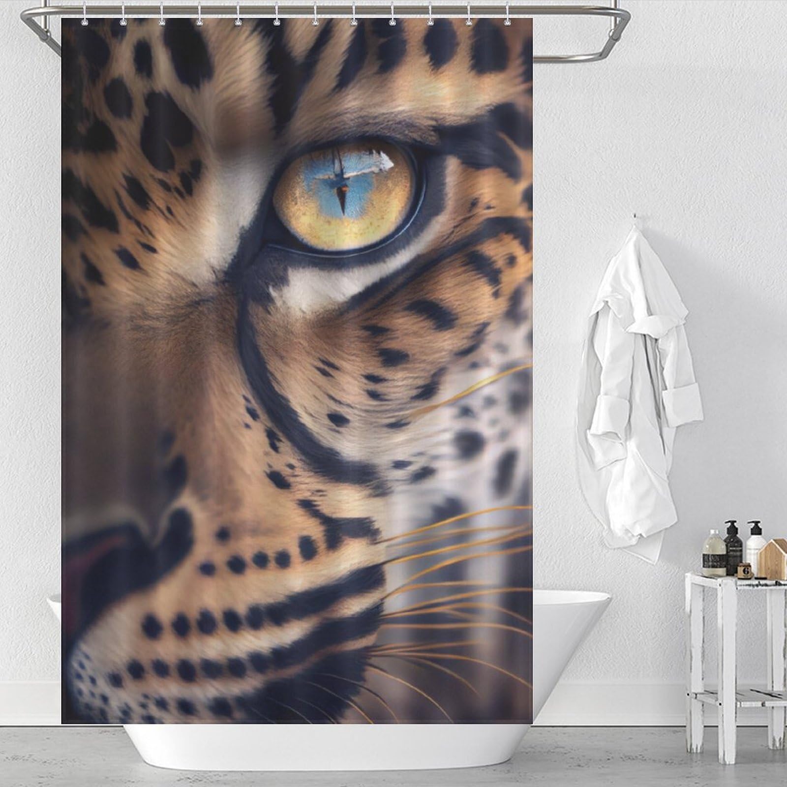 Ensemble de rideaux de douche lavables Jaguars Gaze avec 12 crochets anti-moisissure