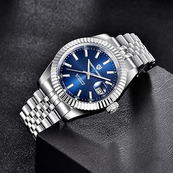 Pagani Design Luxury Men's Automatic Mechanical Watch Japan NH35 Movement Stainless Steel AR Synthetic Sapphire 100m Waterproof Elegant Dress Sports Watches Date (Blue)