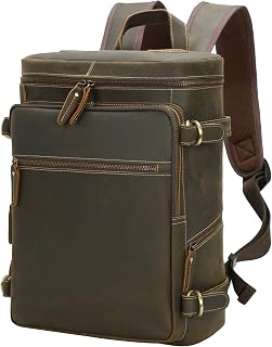 Vintage Genuine Leather Backpack for Men Fits 15.6 Inch Laptop Brown Travel Rucksack Work Bag Casual Daypack Sac a Dos Cuir Homme