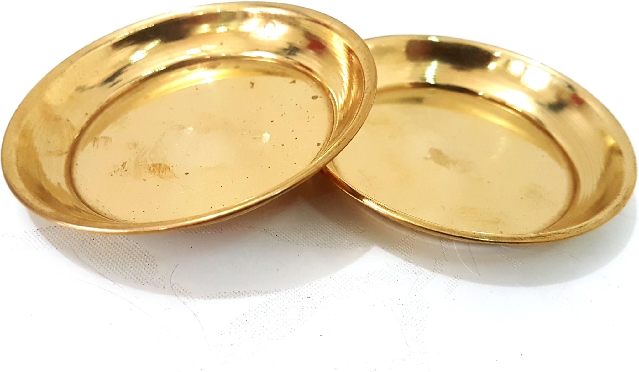 Set of 2 Pure 100% Brass Plate 3" for Bhog Prasad Arti Vraja Krishna Ganesha Laxmi Worship Pooja