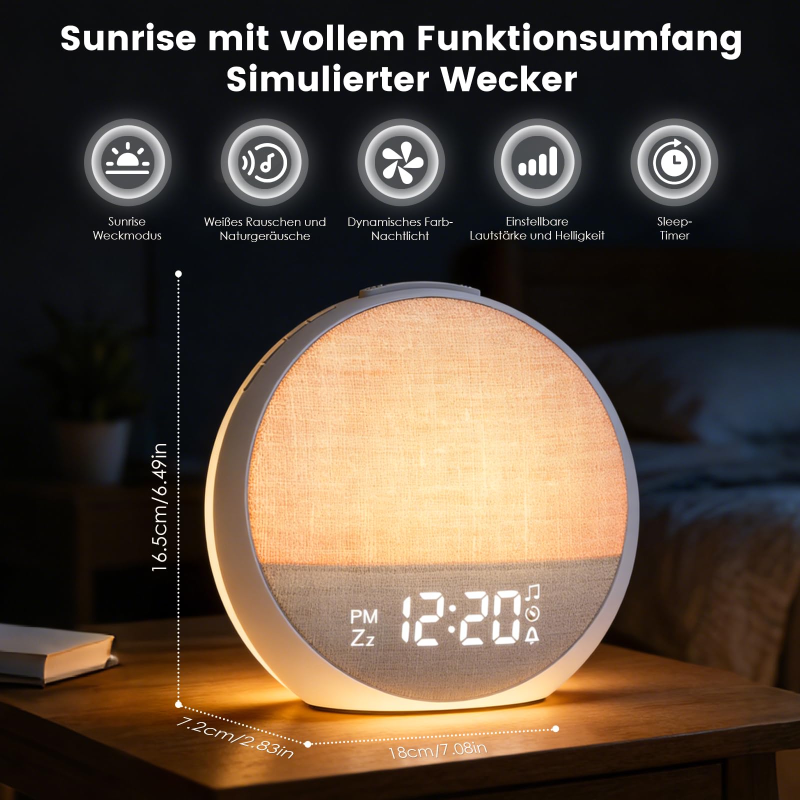 Tageslichtwecker Lichtwecker, Sonnenaufgang Wecker mit Wake Up Light, 11 Lichtfarben, 30 Beruhigenden Klängen, 7 Alarmtönen, 10 Helligkeitsstufen, Bluetoothfunktion & Snooze für Schlafzimmer