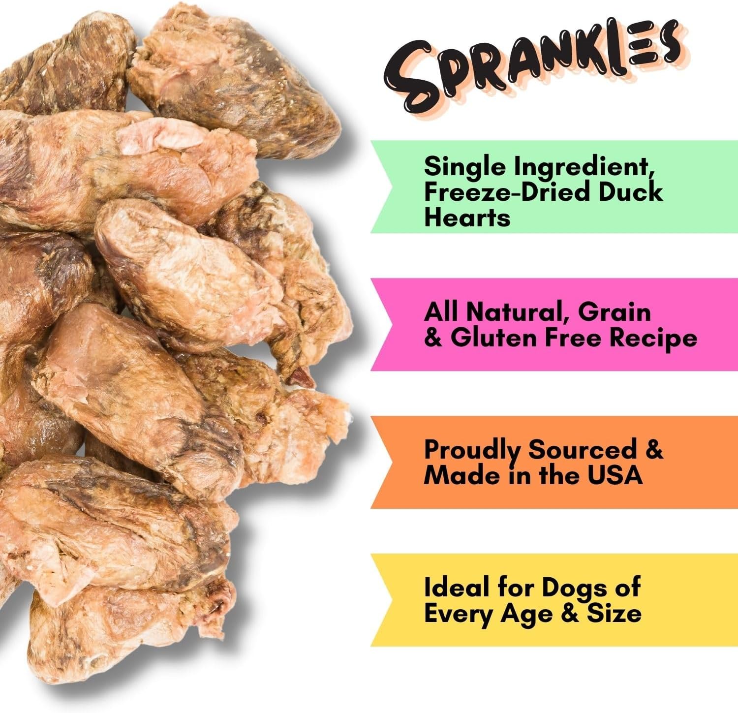 Freeze Dried Dog Treats, Duck Hearts for Cats and Dogs - 1LB Big Bag Single Ingredient All Natural Grain-Free, High Protein, Made in USA - Perfect for Training, Topper or Snack