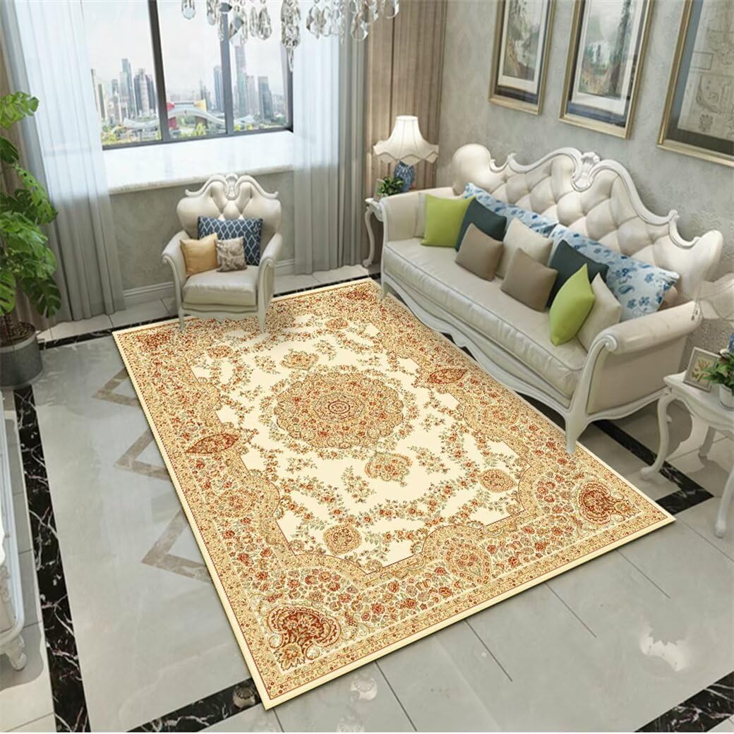 Tapis salon lavable jaune 50x80cm contre les taches pour moquette couloir et chambre