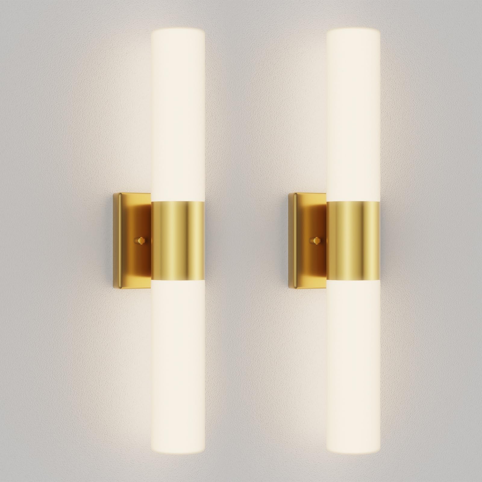 Bathroom Wall Sconces Set of Two, 21 Inch Modern Vanity Lights with Frosted Glass Shade, Bathrooms Vanity Lighting Fixtures for Mirror Bedroom Living Room Hallway (Gold)
