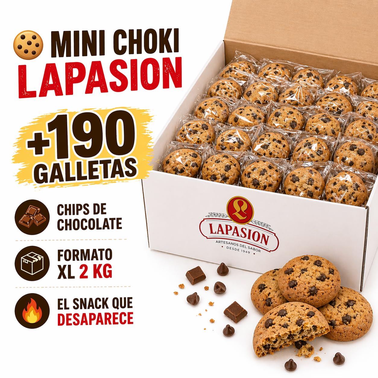 LAPASION - Galletas mini con chips de chocolate | Chispas Chocolate | Galletas individuales | 2kg