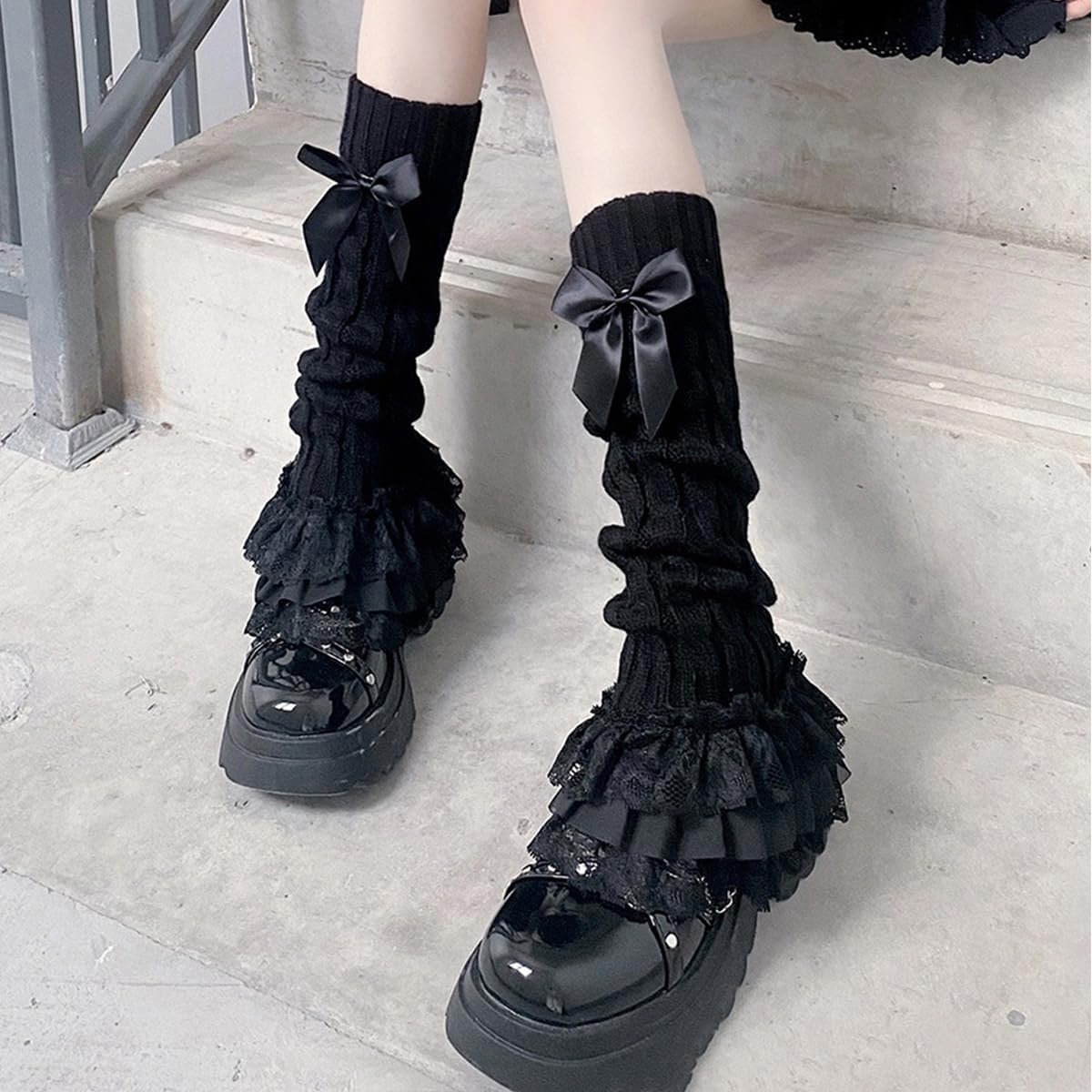 CAMDOM Lolita Bow Lace Plush Leg Covers Stacked Socks Leg Warmers for Girls