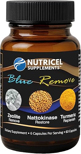 Miniatura 2 de Nutricel Blue Remove - Azul de metileno de grado USP 60 cápsulas con zeolita micronizada, nattoquinasa (sin OGM), cúrcuma, bromelina y NAC, marca de
