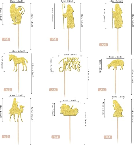 Miniatura 2 de 36 piezas de adornos para cupcakes de Navidad con purpurina religiosa para Navidad, Jesús, feliz cumpleaños, para decoración de Navidad, temática de