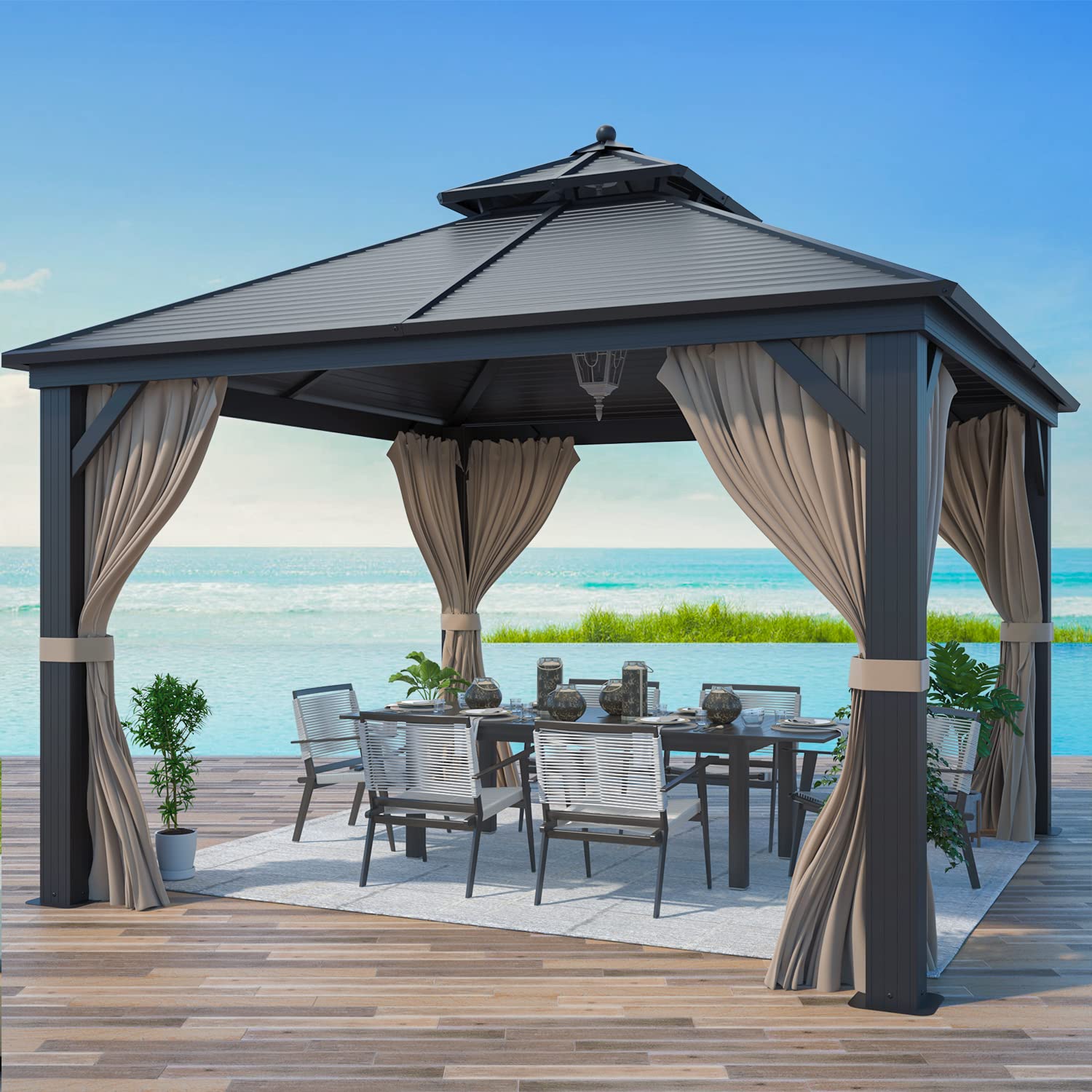 12' x 12' Hardtop Aluminum Gazebo, Galvanized Steel Double Roof