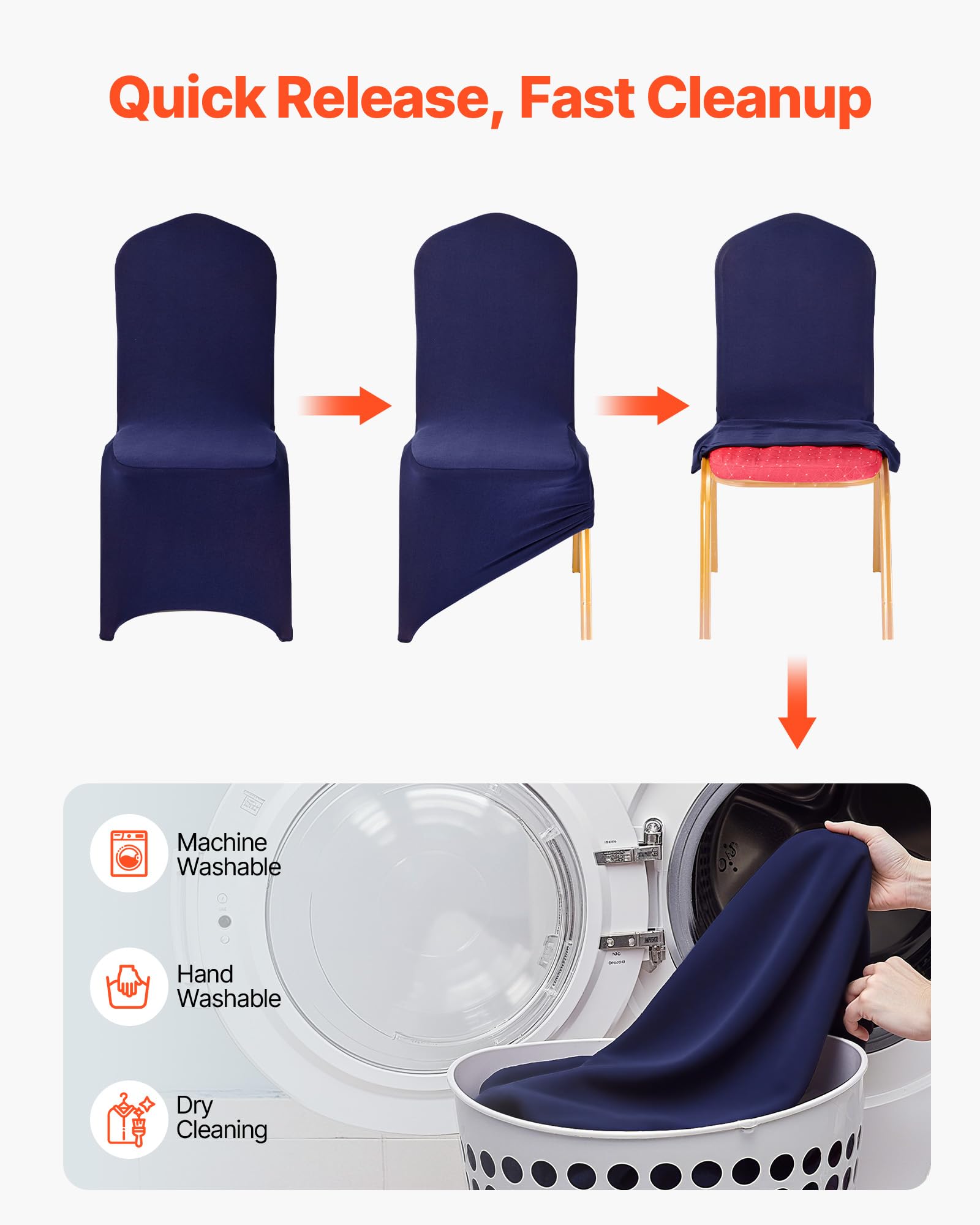 Vevor Stuhlhussen Stuhlbezug 50 STK. waschbarer & Abnehmbarer Stuhlüberzug aus Polyester-Spandex für Hochzeitsfeiern Esszimmerbankette Restaurant – Bild 5