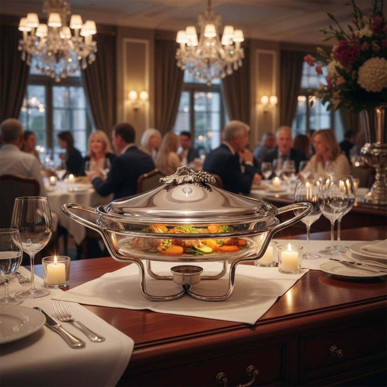 Chafing Dish in Acciaio Inox Mantiene il Cibo Caldo Chafing Dish Inox Resistente Alla Ruggine Scaldapietanze da Buffet per Alberghi