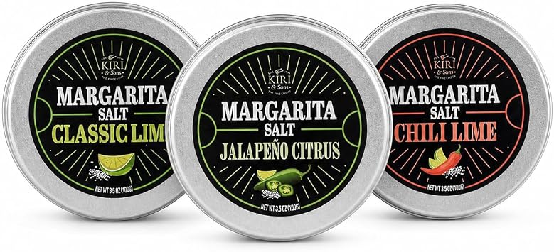 3-Pack Premium Margarita & Cocktail Flavored Salt Rimmer, Variety Set 3.5oz Chili Lime, Jalapeno Citrus, Classic Lime & Habanero & Honey - No Silicon Dioxide, Easy Screw-On Lid, Kiri & Sons Cocktails