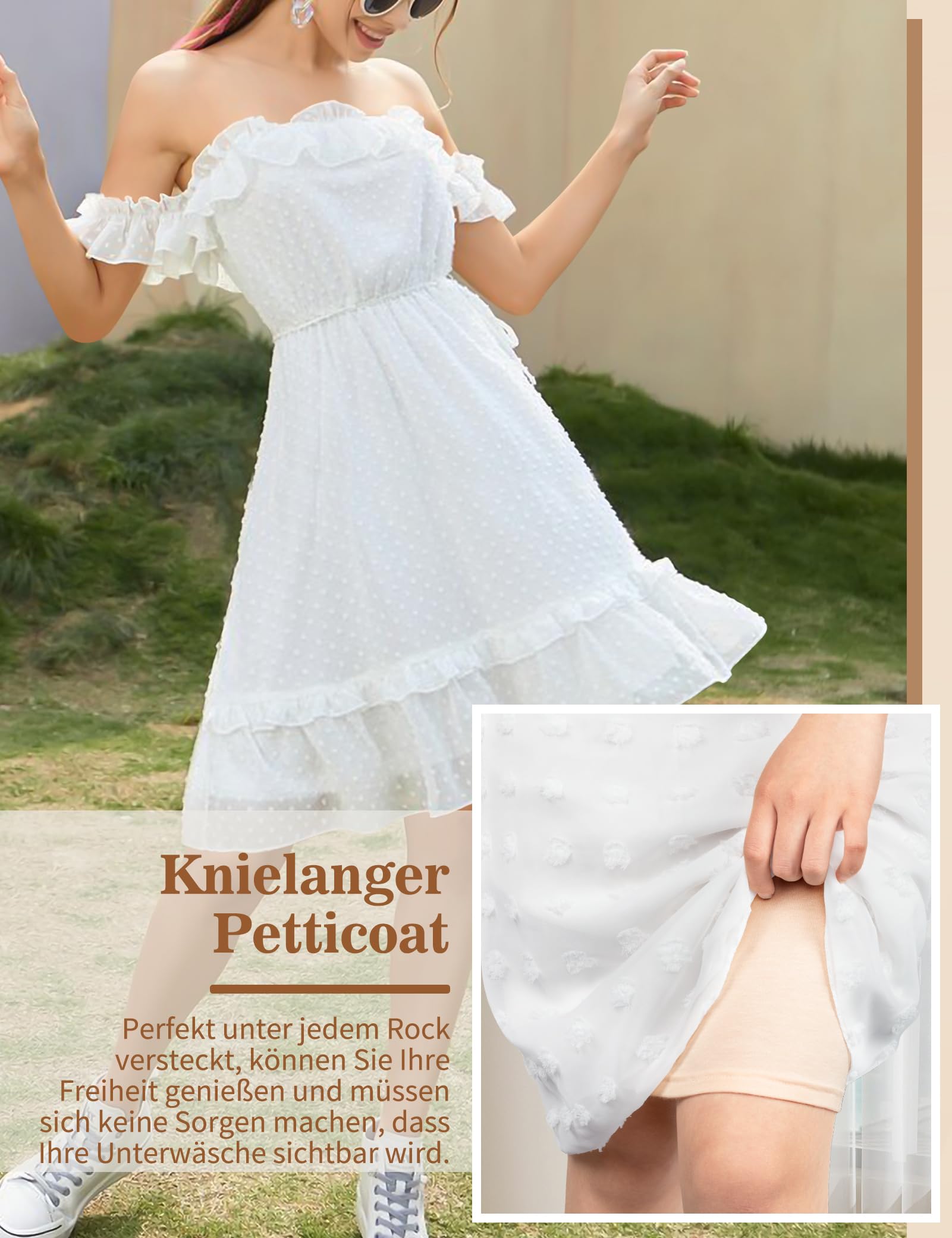 MELLIEX Unterrock Damen, 50cm Halbrock Ployster Weich Unterröcke Antistatisch Petticoat Unsichtbar Kleid Underskirt