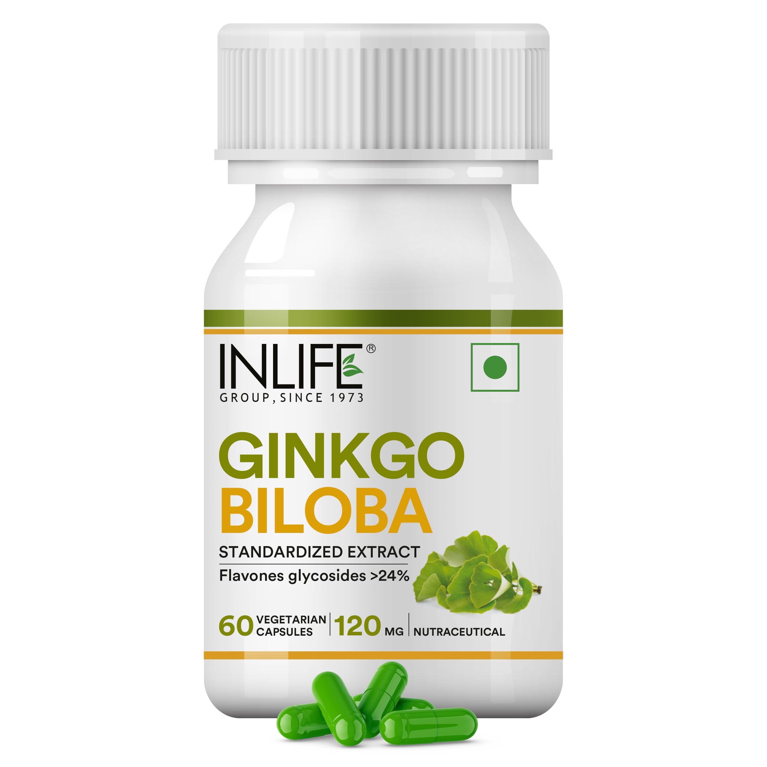 INLIFE Ginkgo Biloba Extract Capsules 120mg | Herbal Supplement | Memory Support - 60 Vegetarian Capsules (Pack of 1, 60)-image-42
