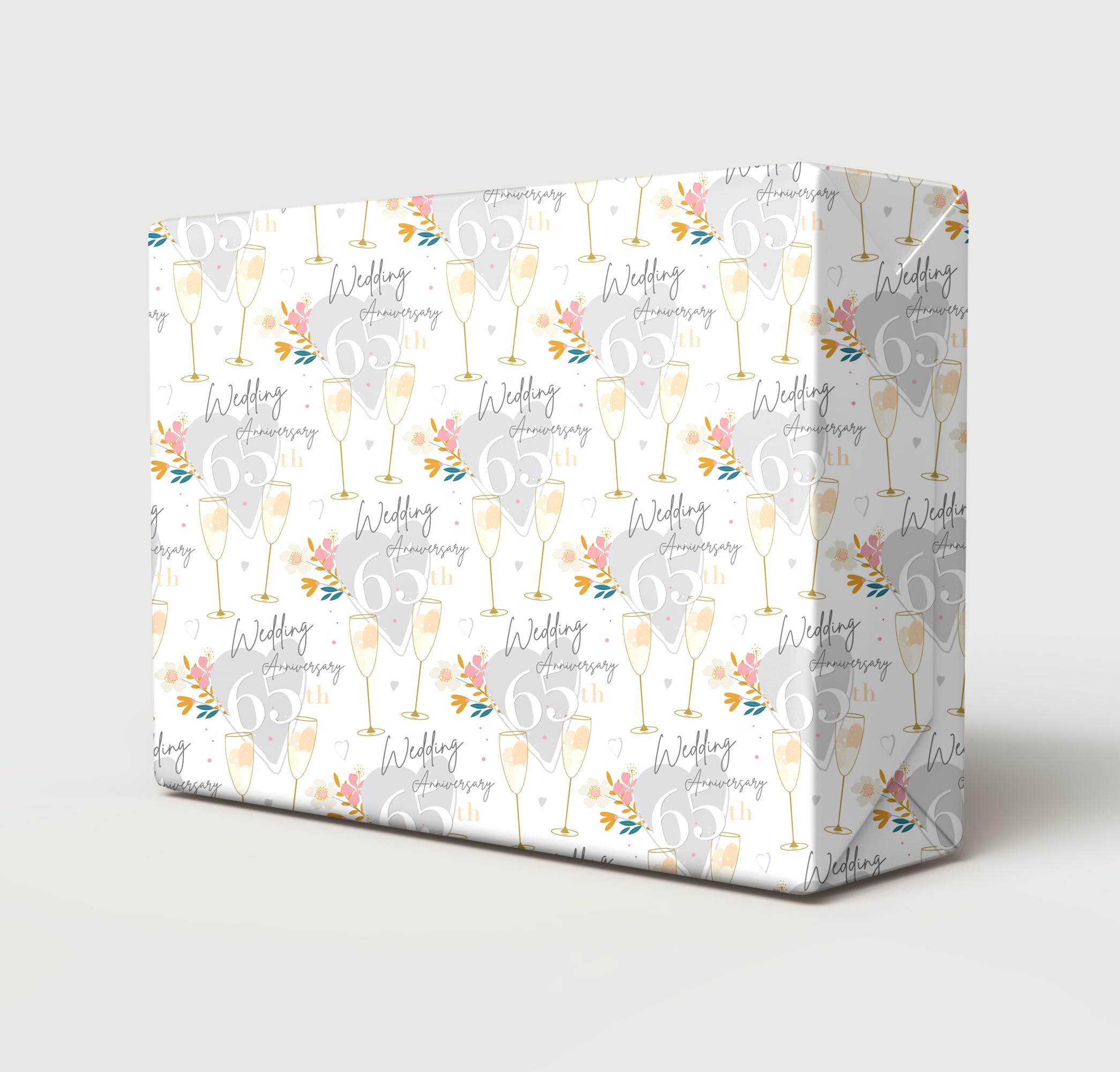 4 Sheets 4 Tags 65th Blue Sapphire Wedding Anniversary Wrapping Paper Beautiful Classy And Elegant Flowers Champagne Glasses Design Blue Sapphire Wedding Anniversary Giftwrap