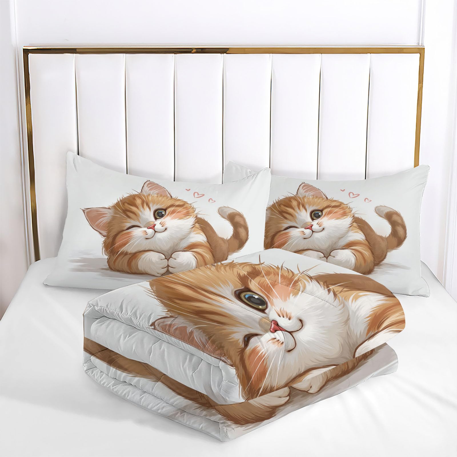 Juego de Edredón Infantil 200x200cm con Almohada para Cama 105 – Relleno Nórdico Gatito Pelo Largo Edredones Acuarela Mascota Adorable 4 Estaciones Nórdico Conforter, Lavable a Máquina, Blanco