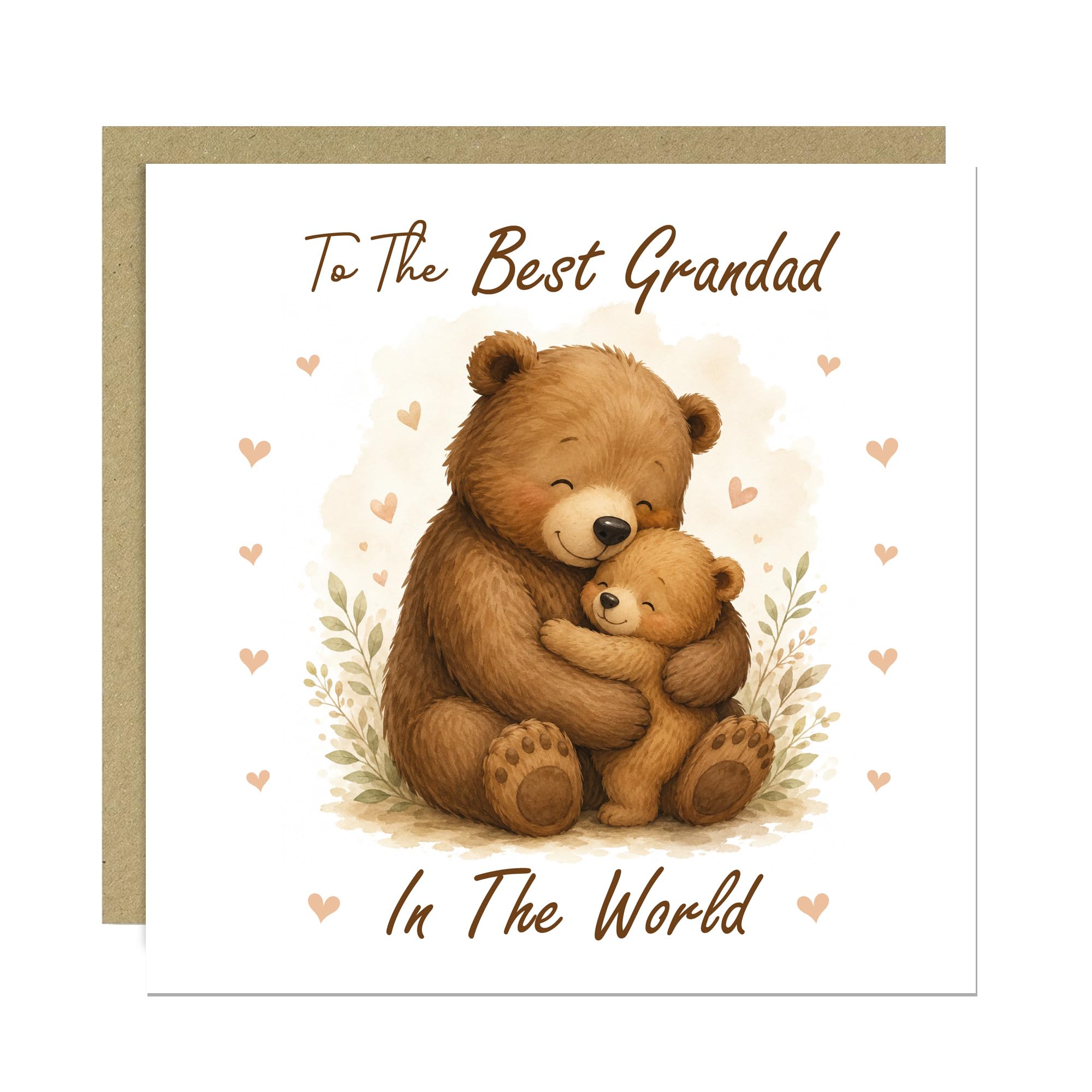 RED OCEAN To The Best Grandad In The World Card - Cute Bear Father's Day Card for Grandad - Heartfelt Grandparent Greeting Card from Grandson, Granddaughter - Premium Father's Day Card with Envelope