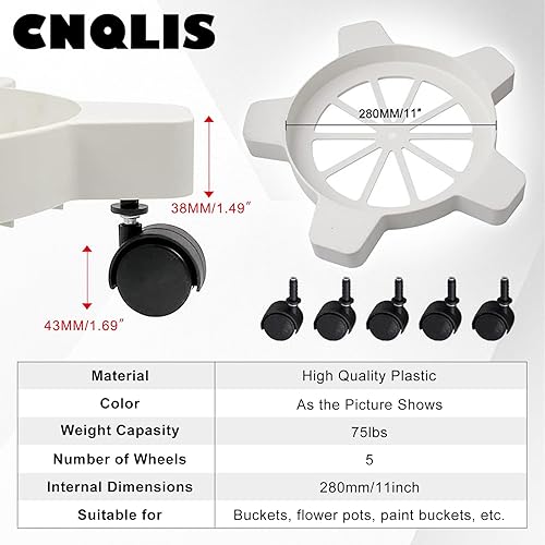 Miniatura 9 de CNQLIS Carro de tambor resistente de 5 galones con 5 ruedas giratorias de capacidad de 77 libras, carrito de tambor anti-inclinación para macetas y