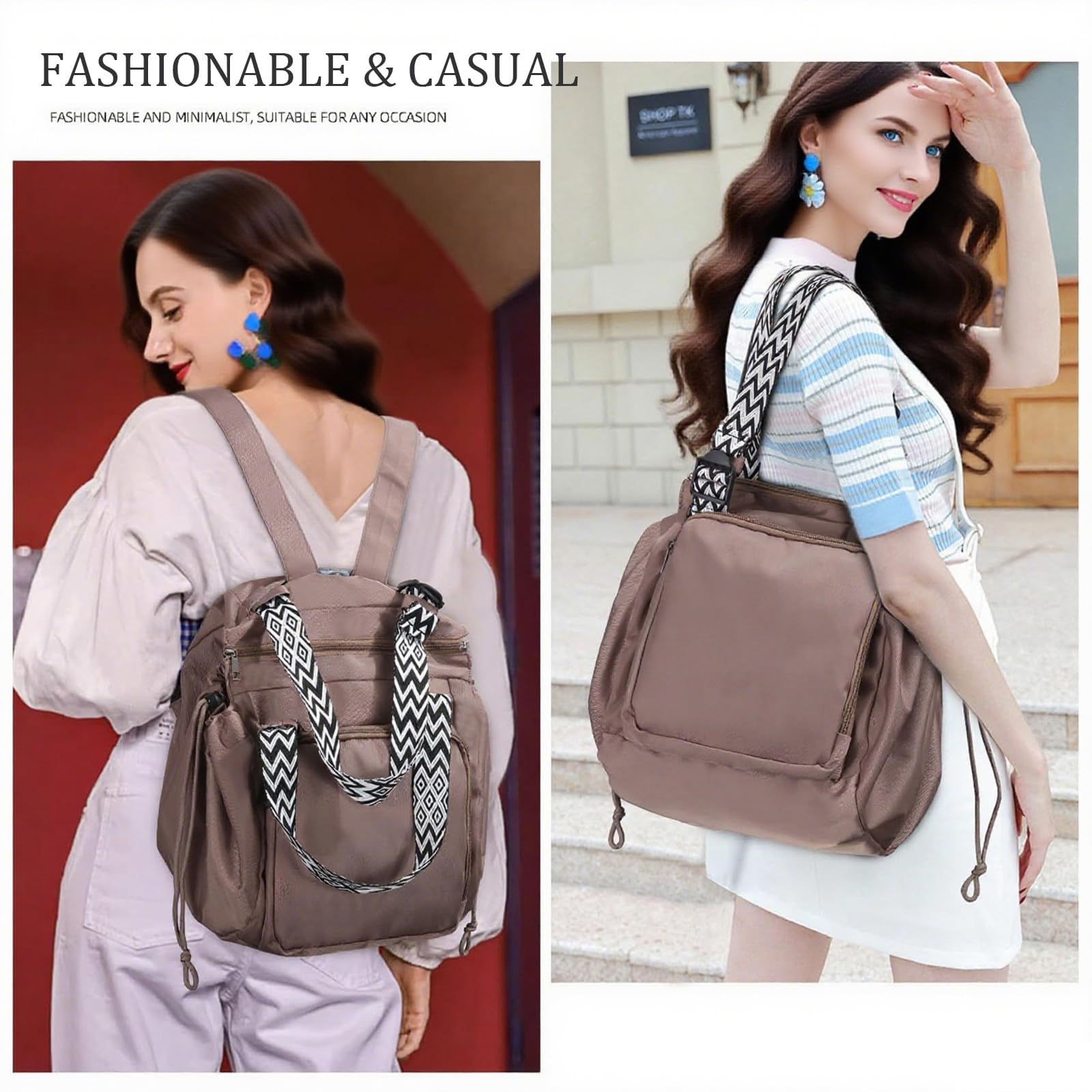 Borsone da Viaggio Pieghevole, Borsa da Viaggio Trasformabile Cradle Bag, Grande Capacità, Borsa Shopping Pieghevole in Nylon Leggera con 15 Tasche (Beige)