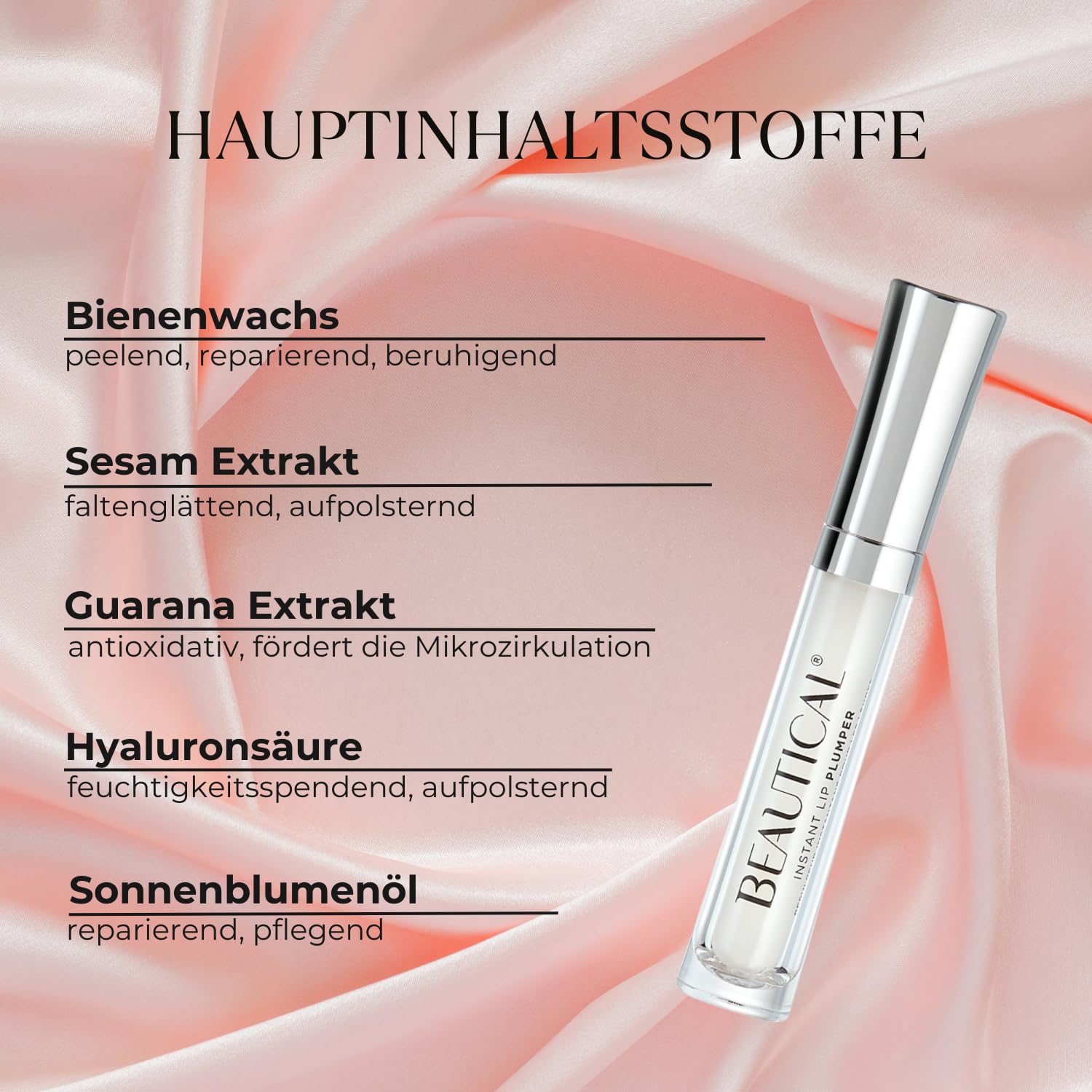 Sofortiger Lippenauffüller | aufgefüllte & füllige Lippen | vollere & weichere Lippen | reduziertes Erscheinungsbild von feinen Linien | Hyaluronsäure | helles Serum | 5 ml