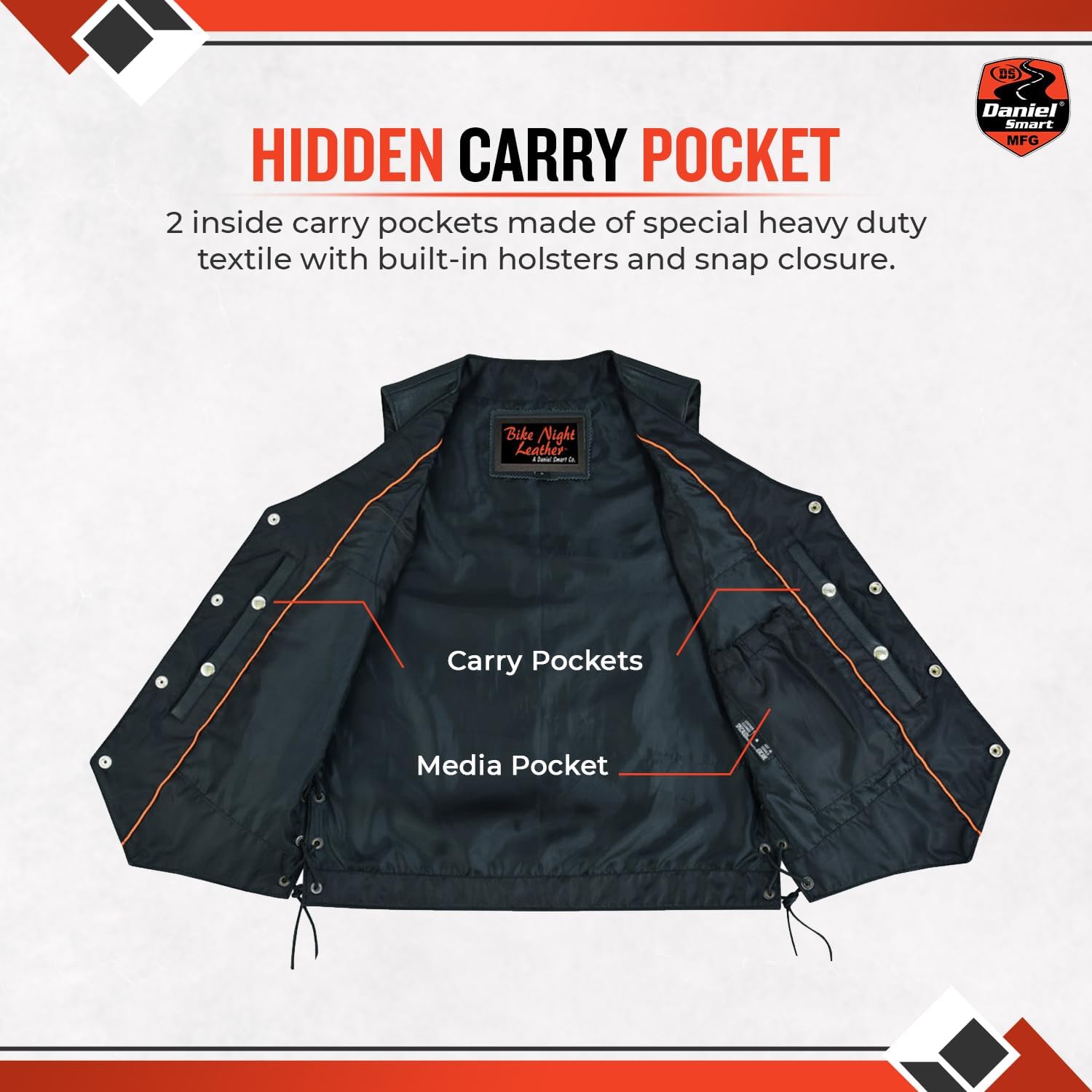 Daniel Smart Leather Biker Vest Premium Cowhide Motorcycle Vests for Men with Side Lacing Design and Multiple Carry Pocket