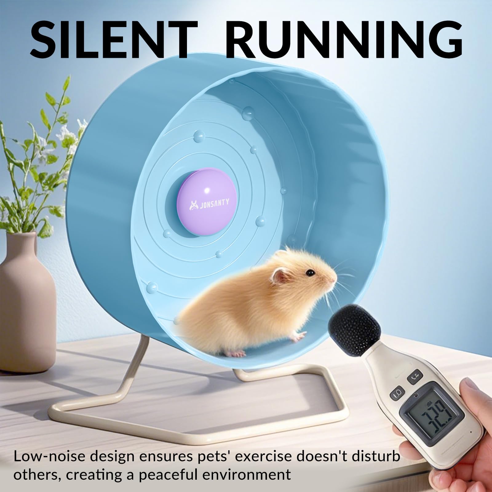 8.4" Silent Hamster Wheel, Non-Slip Track, Exercise, Release Stress, Relieve Anxiety, Adjustable Height Stand, for Syrian Dwarf Hamster, Gerbil, Mice, Other Small Medium Sized Pets, Blue - image 4