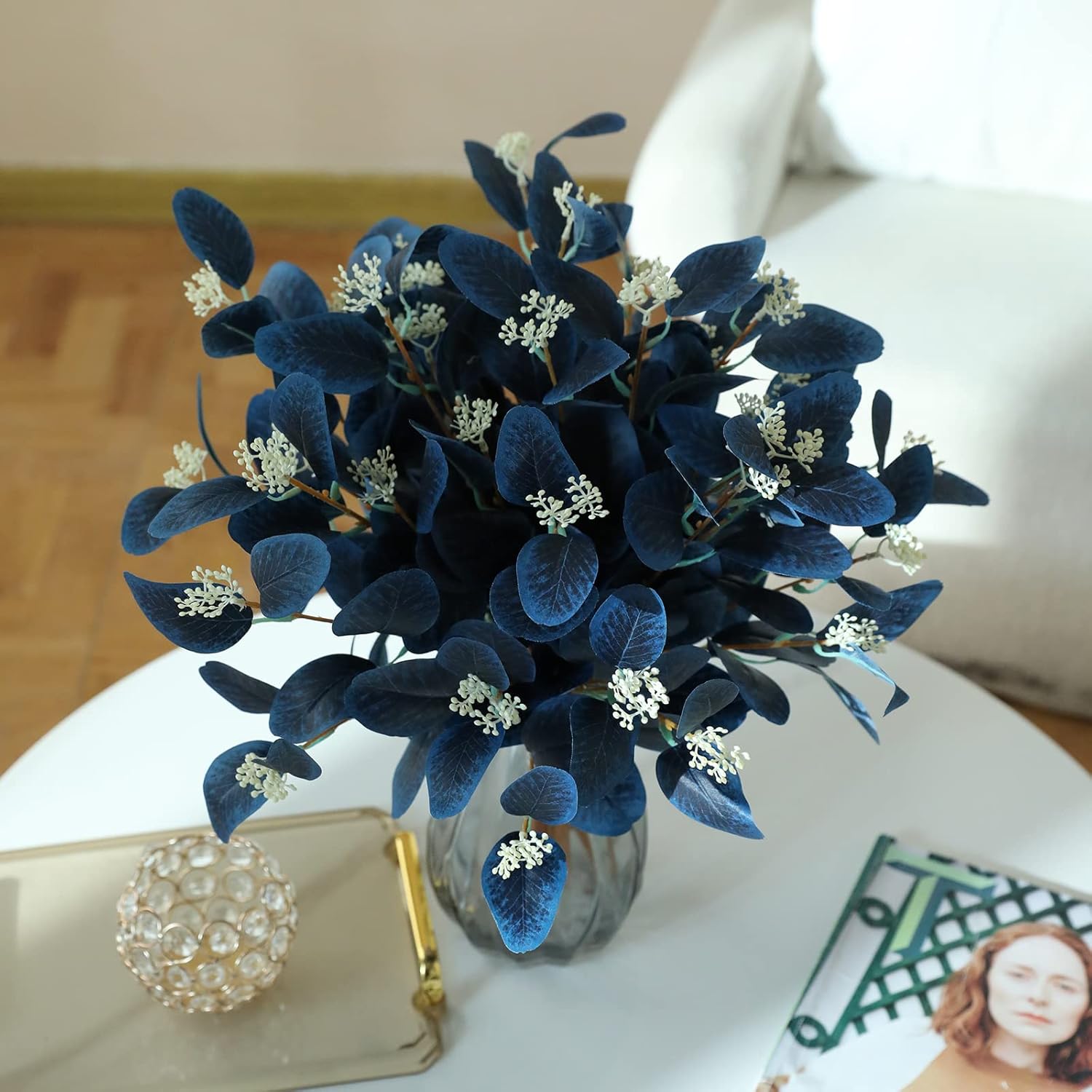 20" Silk Artificial Eucalyptus Stems, 12Pcs Fake Eucalyptus Stem with Leaves Berries, Greenery Plants Floral Decorations for Wedding Party Flower Arrangement Home Decor (Navy Blue) - Image 5