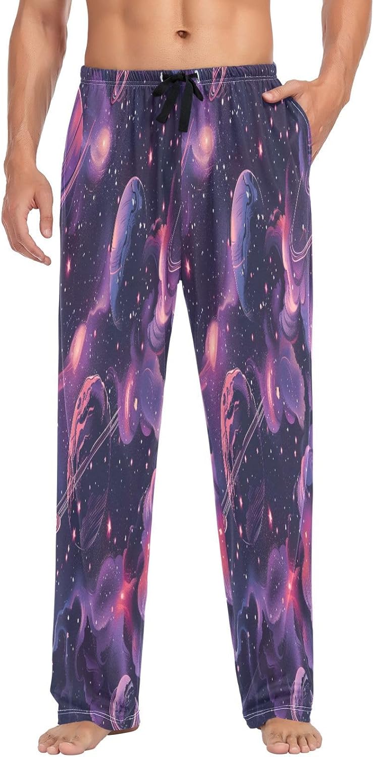 ALAZA Pink Universe Planets Nebula Men's Pajama Pants Men Cotton Pajama Bottoms with Pockets, S