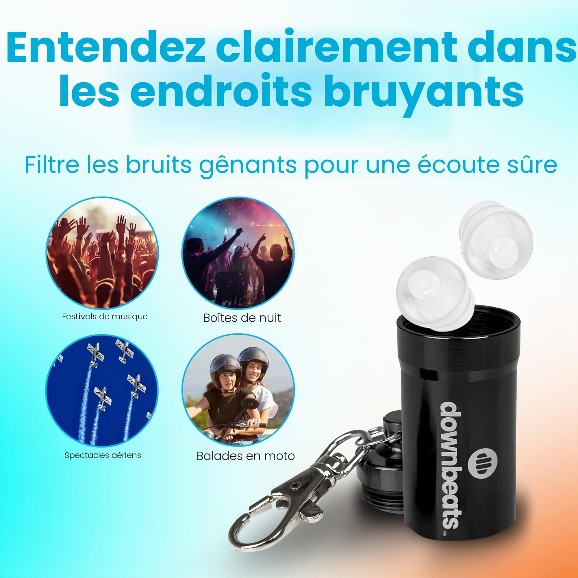 DownBeats Bouchons d'oreilles réutilisables haute fidélité : protection auditive pour concerts, musique et musiciens, invisibles et discrets
