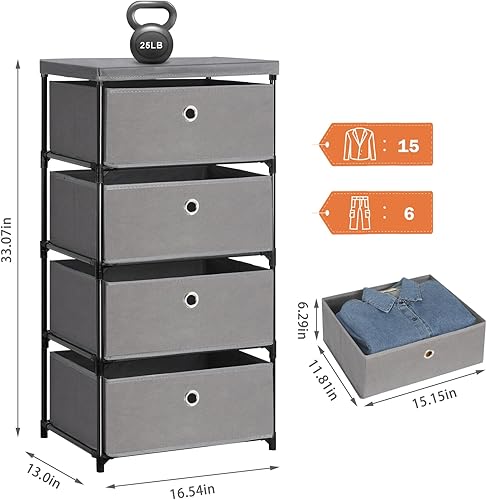 Miniatura 3 de HAITRAL Cómoda de almacenamiento de tela, organizador de ropa con cajón, unidad organizadora de almacenamiento de 4 cajones para armario, armario de