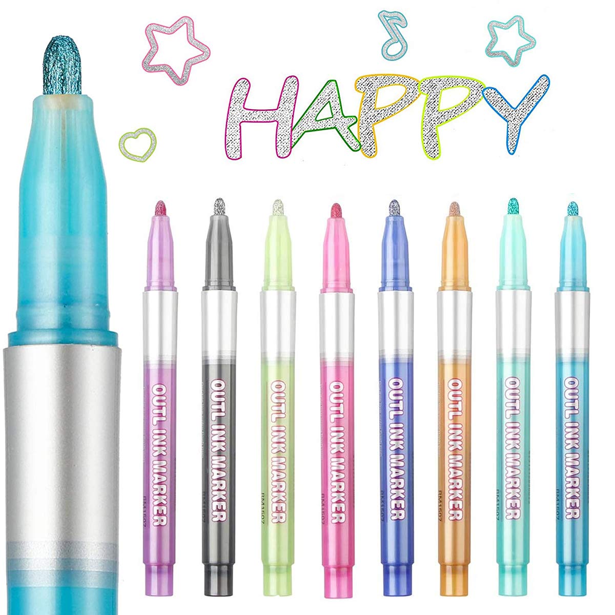 Outline Marker Pens, 8 Colors Double Line Marker Pen Seloutline