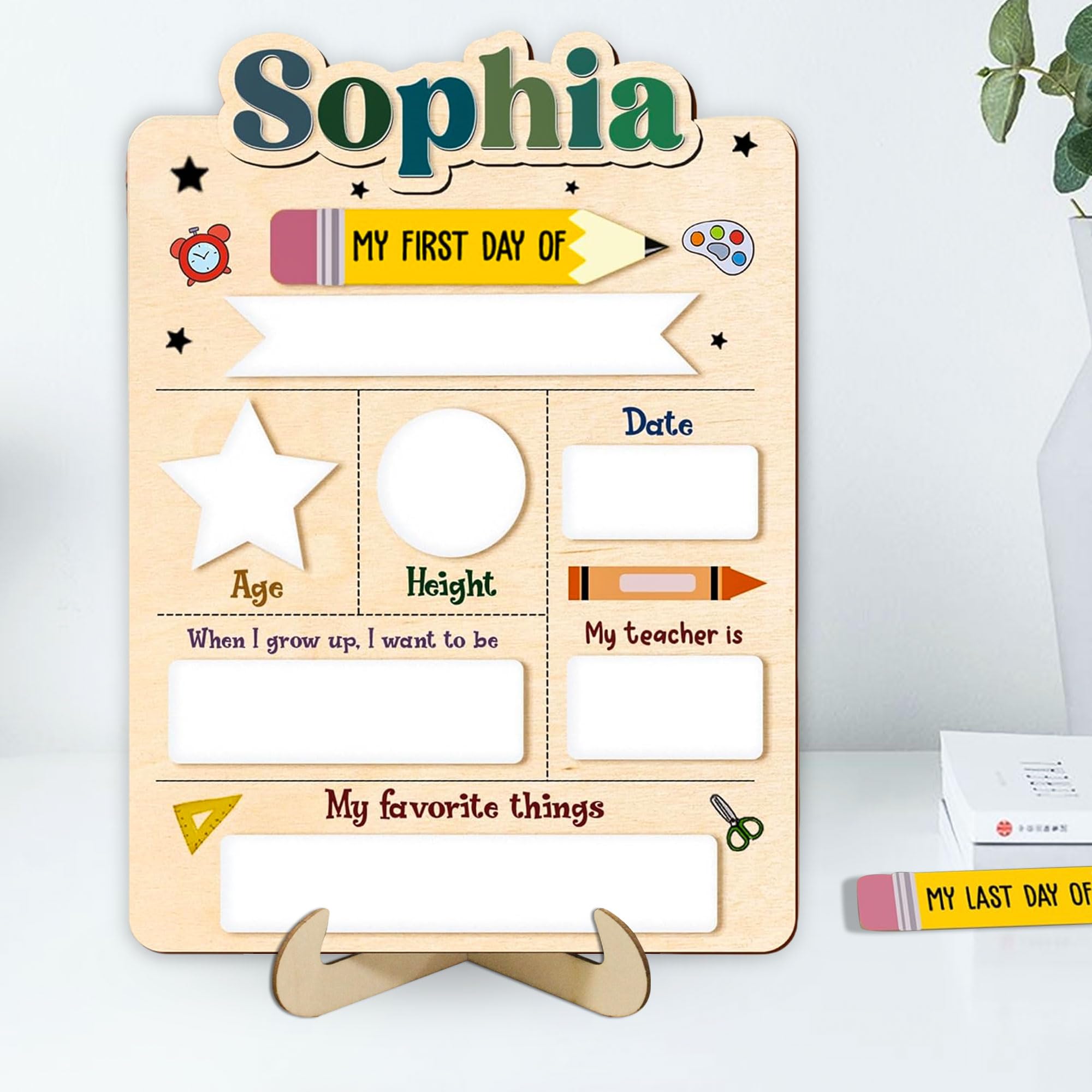 JeathFea First Day of School Board Sign, Personalised Starting School Sign, First and Last Day of School Message Sign for Students DIY Prop, Back to School Supplies