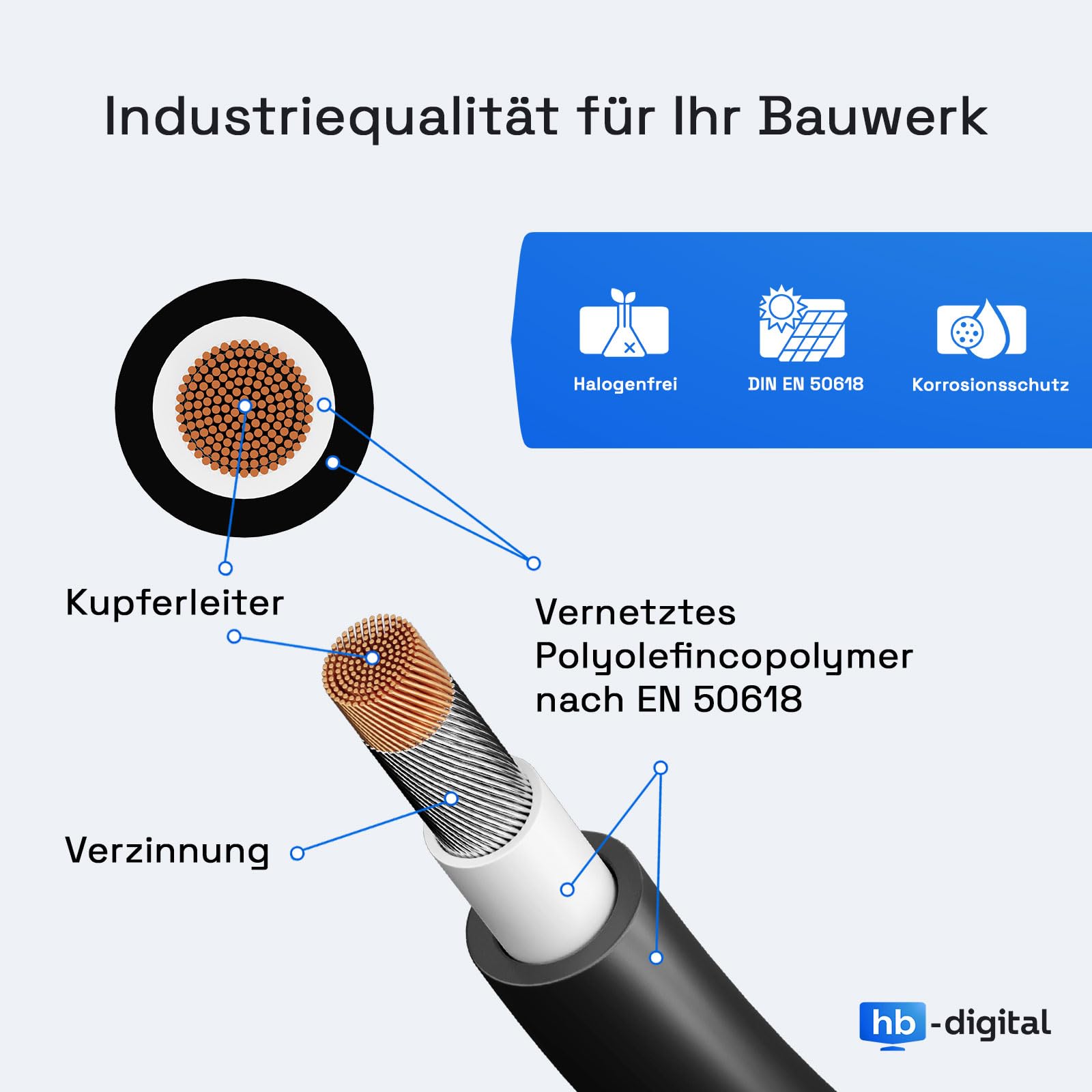 HB-DIGITAL Kabel solarny 45 m 6 mm² z wtyczką solarną i gniazdem solarnym do modułów solarnych, czysta miedź, kabel przedłużający, panel słoneczny, przewod, pojedyncza, elastyczna, dwuwarstwowa