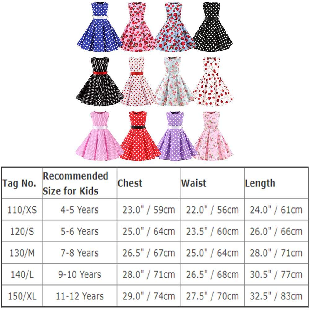 Vestito estivo da bambina con stampa floreale, stile vintage anni '50, a pois, vestito da principessa, in cotone, per matrimonio, compleanno, serata, linea A, senza maniche, con cintura