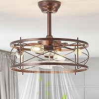 Vista 9 de Ventilador de techo de 20 pulgadas estilo granja con luz, ventiladores de techo enjaulados sin aspas con luces y control remoto, pequeño ventilador