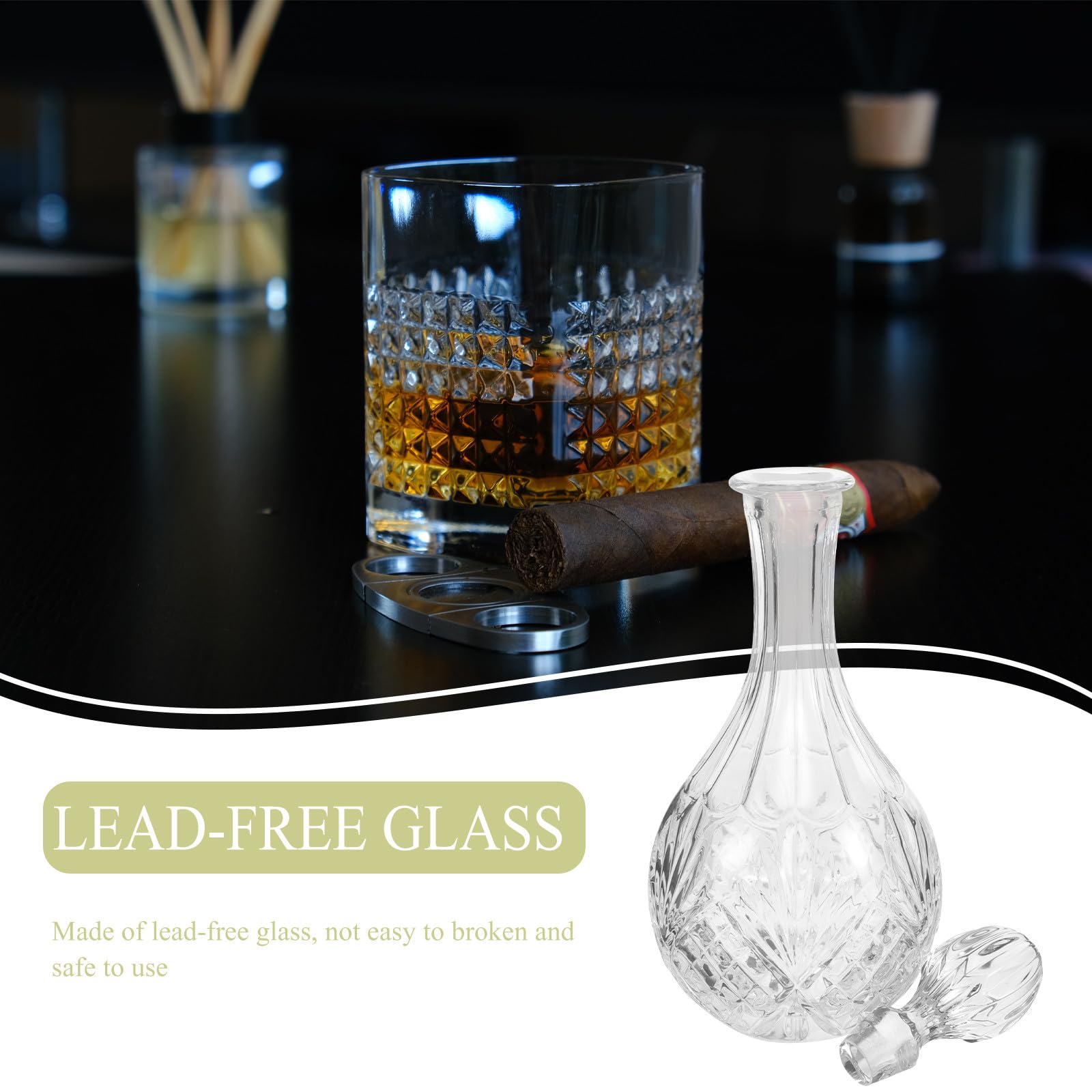 Decantador de Vidrio 850ml sin Plomo para Whisky y Vodka | Capacidad Grande, Uso en Bares y Fiestas, Mejora la Experiencia de Bebida